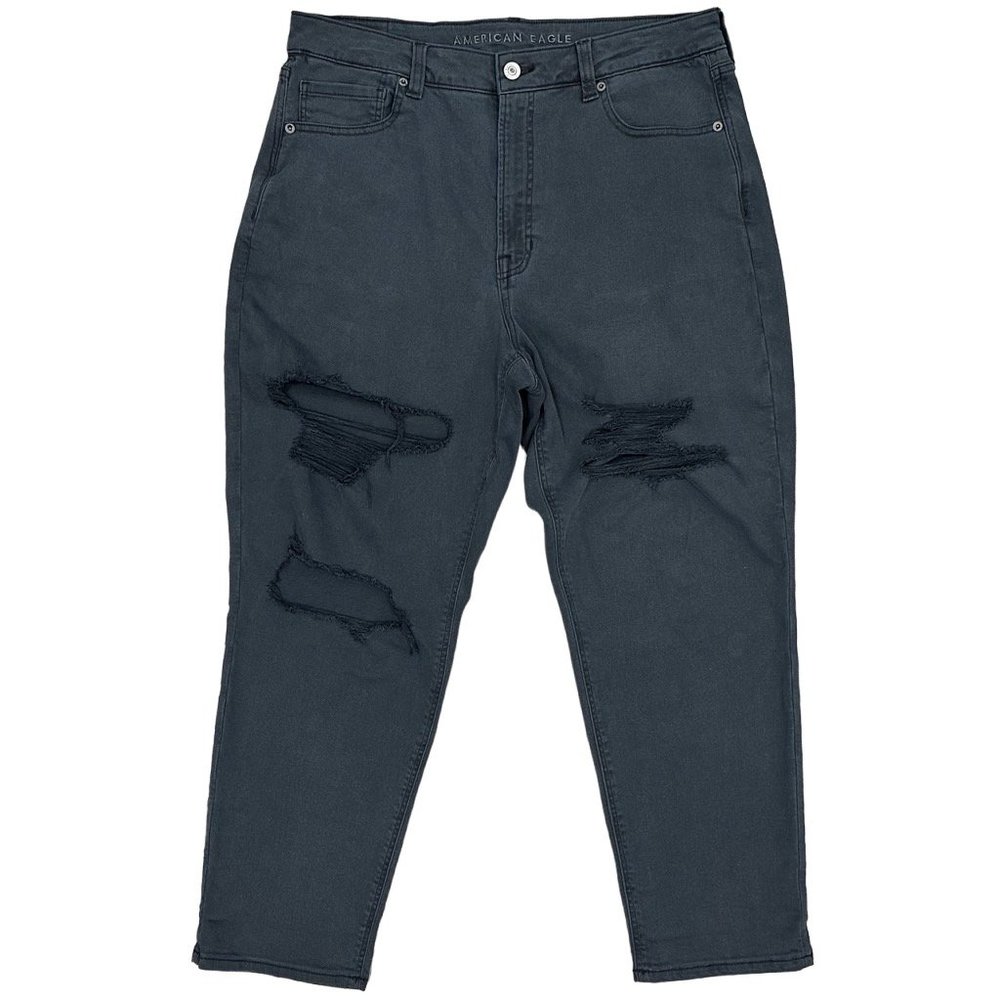 American Eagle High-Rise Distressed Mom Jean in Washed Blue Gray Womens Size 12S